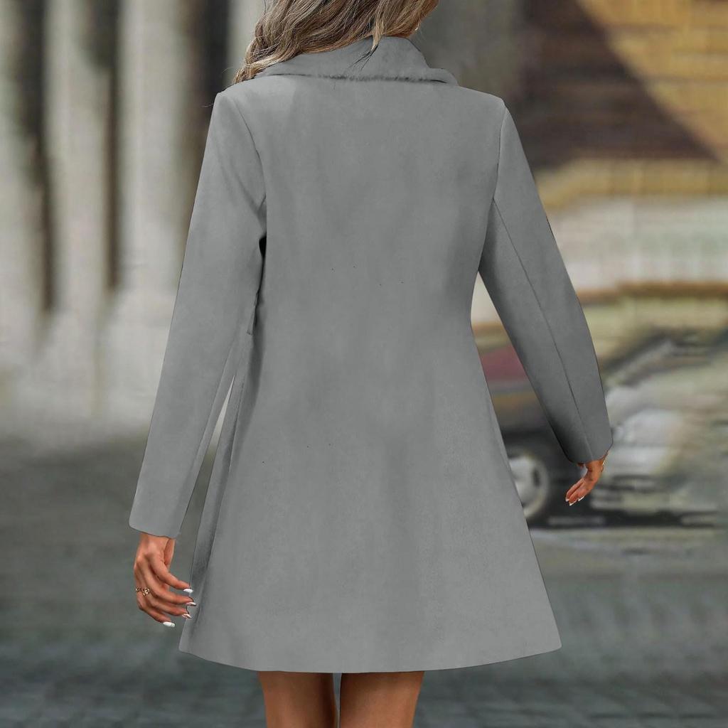 Women's Casual Fashion Jacket Solid Color Lapel Double Button Coat