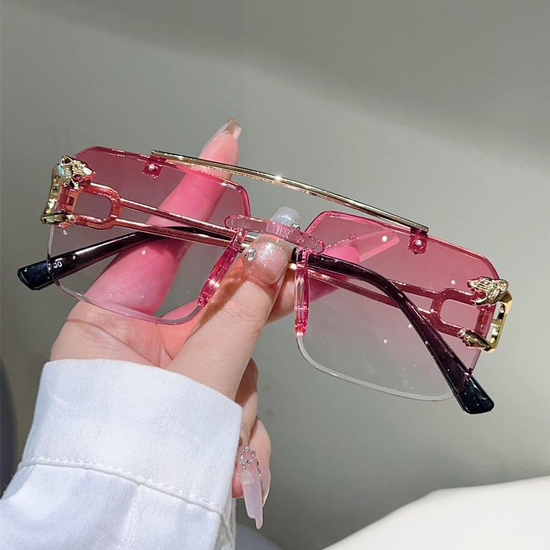 Rimless Square Sunglasses Men Fashion Vintage Double Bridge Shades Women Trendy Luxury Brand Design Gradient Sun Glasses