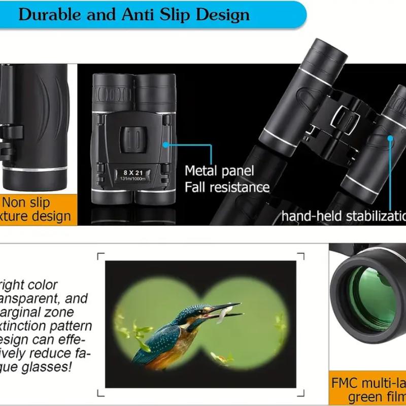 Hochleistungs-8x21-HD-Fernglas für Erwachsene, Bak4-Prisma, ultrahell, wasserdicht, mit Telefonadapter, Stativ für Vogelbeobachtung, Jagd, Wandern