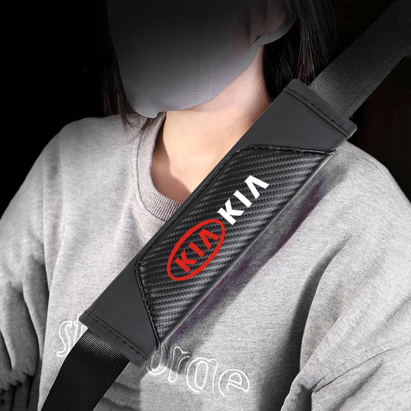 ALAZ2 Car Safety Belt Cover Pads Auto Leather Shoulder Cushion Accessories For KIA Rio 4 Ev3 ev6 Niro Stonic Sportage GT-Line Ceed K9
