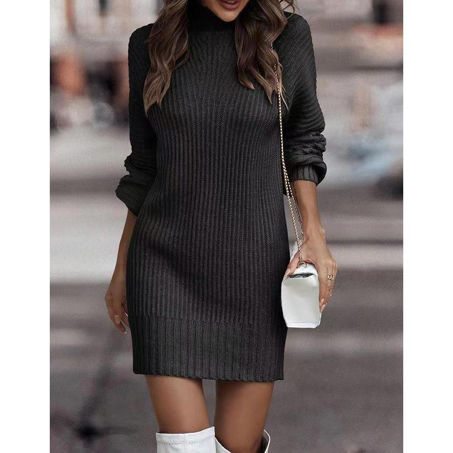 Fashionable Long Sleeve Polo/Turtle Neck Sweater Women's Dress Autumn/Winter Pure Color