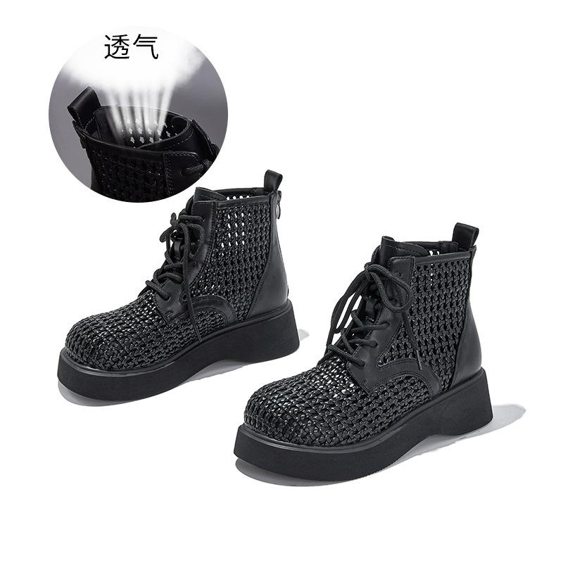 

Летние сетчатые короткие ботинки полые иностранные воздушные прохладные ботинки 2025 новые на шнуровке на толстой подошве с увеличением высоты короткие ботинки дышащие ботинки Мартин 40 чёрный