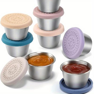 Salatdressingbehälter mit Deckel, wiederverwendbare Saucenbecher, auslaufsichere Silikondeckel für Mittagessen, Bento-Boxen, Picknickausflüge