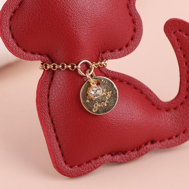 Pu Leather Cat Pendant Keychain Cute Animal Keyring Women Bag Charm Handbag Hanging Decoration For Girl Gifts