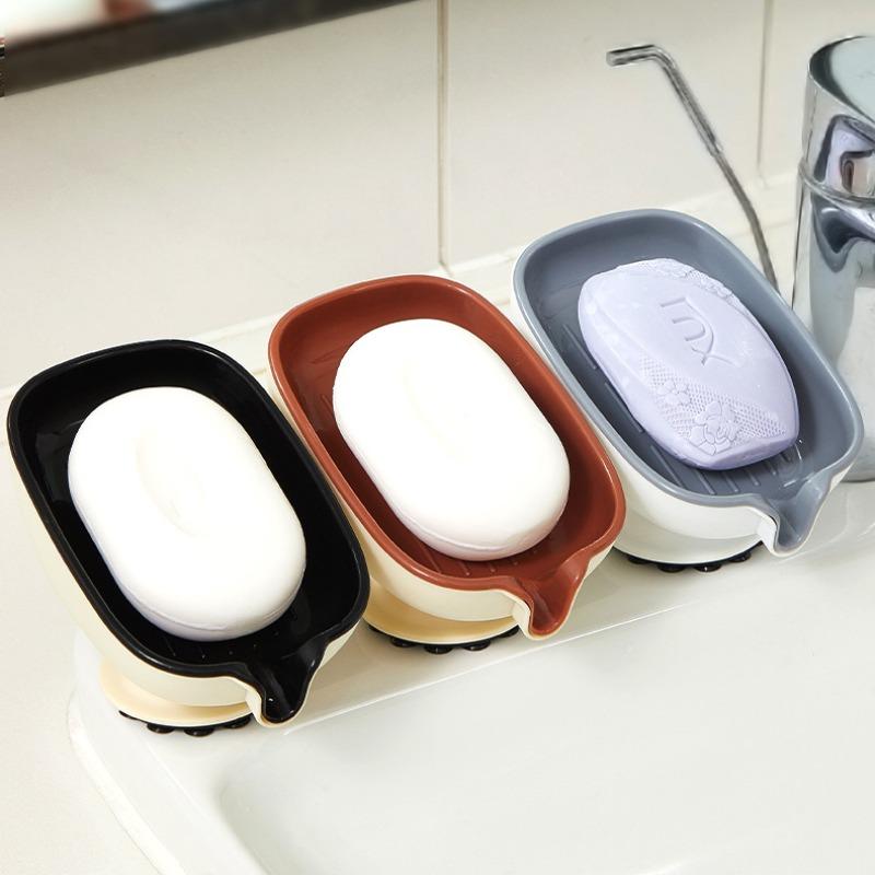 Suction Cup Soap Dish with Drain Water Punching Free Soap Holder Household Light Luxury Bathroom Soap Container Bathroom Supply