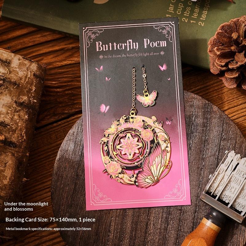 New Bronzing Bookmark With Chain Heart Sun Floral Butterfly Metal Bookmark Reading Book Clip Student School Office Supplies