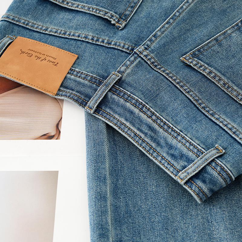 Women's Blue High-Waisted Loose Draping Denim Pants, 2025 Spring Straight-Leg Versatile Wide-Leg Design.