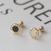 Diamond-in Black and White Round Screw Earrings Screw Earrings Black Agate White Shell Earrings