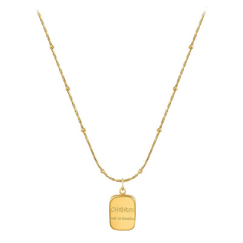 Titanium Steel Gold Brick Necklace for Women - Luxury 2025 Style, High-End Sweater and Collarbone Chain, Non-Fading.