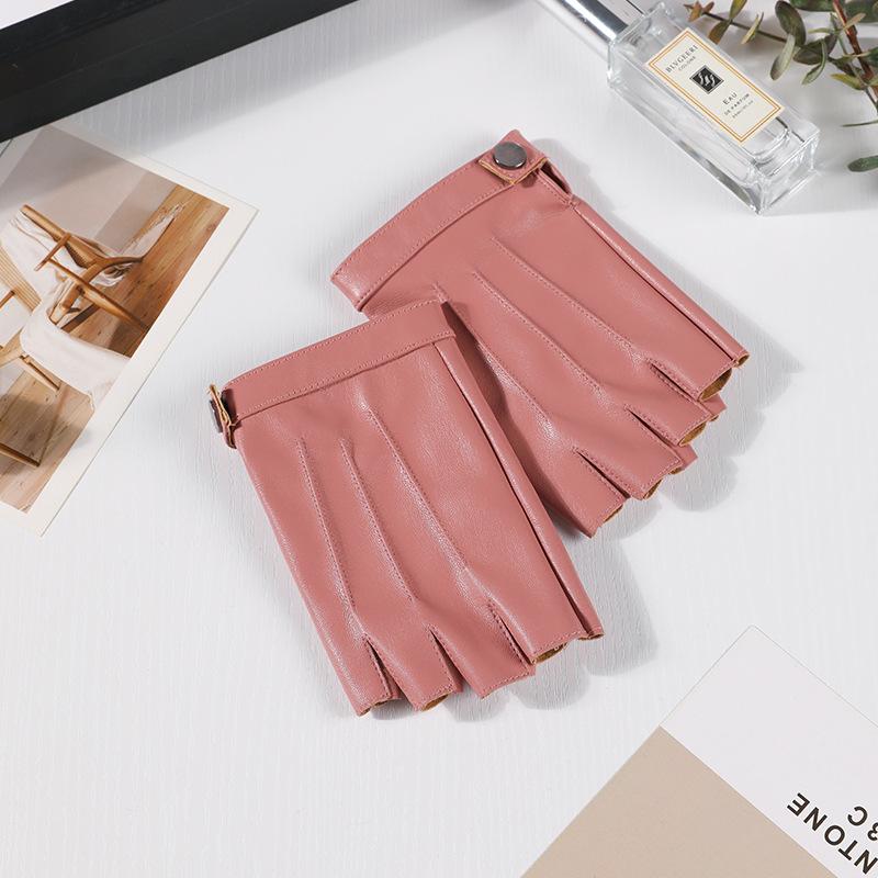 Fashion Half Finger Short Thin Punk PU Leather Gloves For Women Outdoor Driving Cycling Touch Screen Motorcycle Sports Fitness