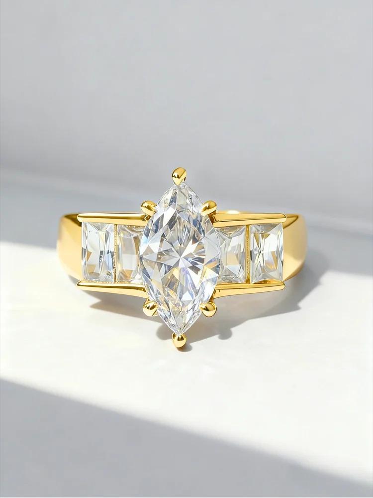 925 Sterling Silver Fashion Luxury Marquise Rectangle Zircon Ring For Women Engagement Wedding High Quality Fine Jewelry