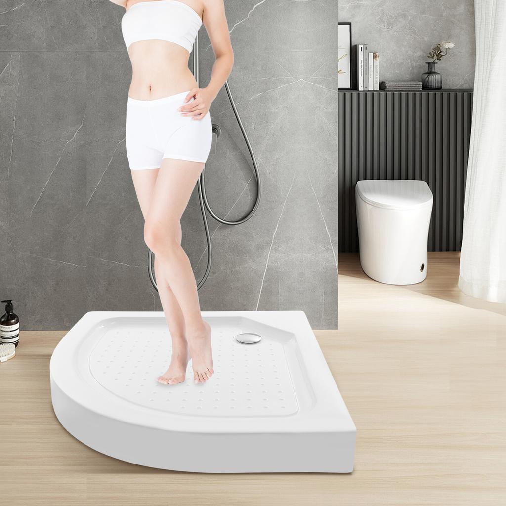 White Fan Shape Shower Base, Non-Slip Bathroom Floor Tray, 85x85cm Modern Design, Easy to Install & Clean, 260kg Weight Capacity
