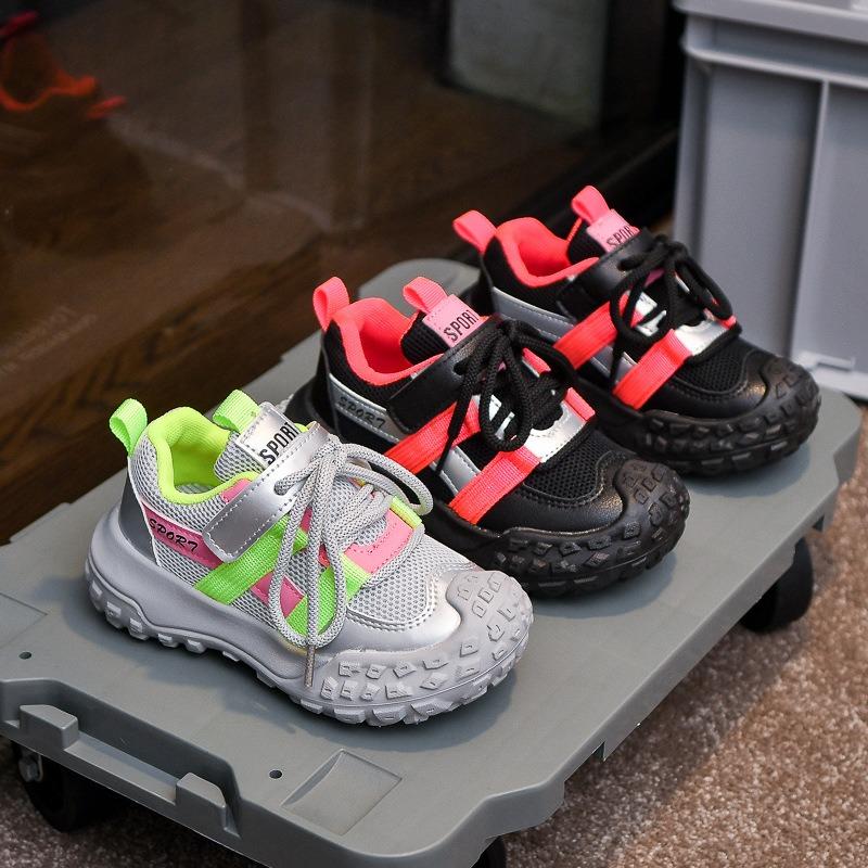 Kids Breathable Mesh Velcro Athletic Running Sneakers Children Tire Sole Casual Dad Shoes