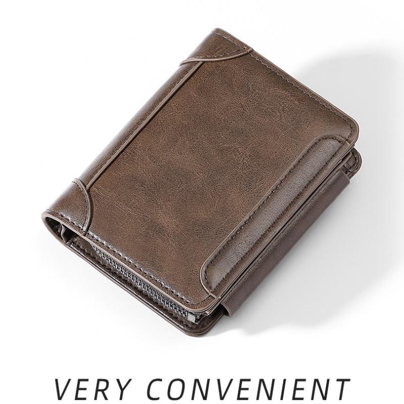 Retro Casual Herren Geldbörse Kurz Reißverschluss Mehrere Kartenfächer Münzgeldbörse Multifunktions-Kartenhalter Geldbörse Herren