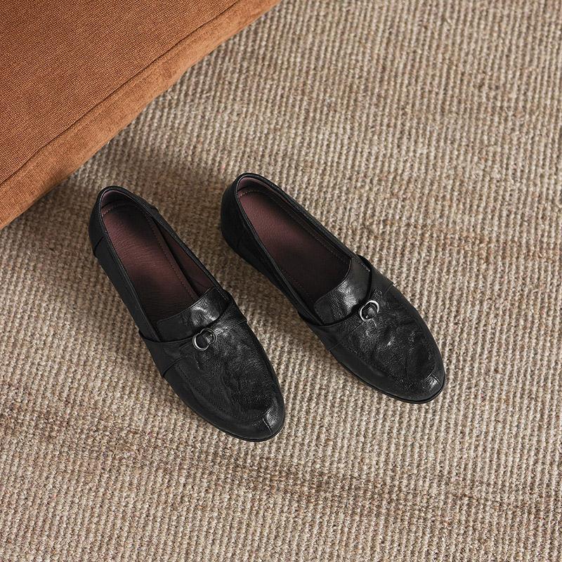 Krazing Pot Sheepskin Round Toe Thick Med Heels Spring Shoes Slip On Big Size 42 Loafers Women Pleated Beauty Pumps