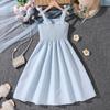 Children's Fashion Bow Halter Dress Spring and Summer Girls' Elegant Blue Princess Dress