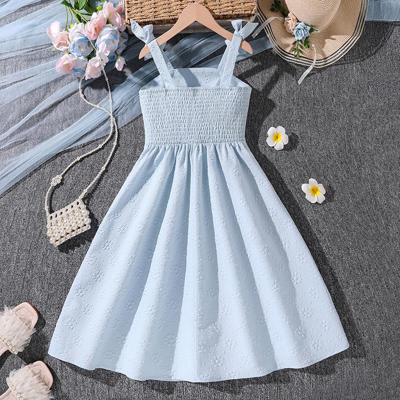 Children's Fashion Bow Halter Dress Spring and Summer Girls' Elegant Blue Princess Dress