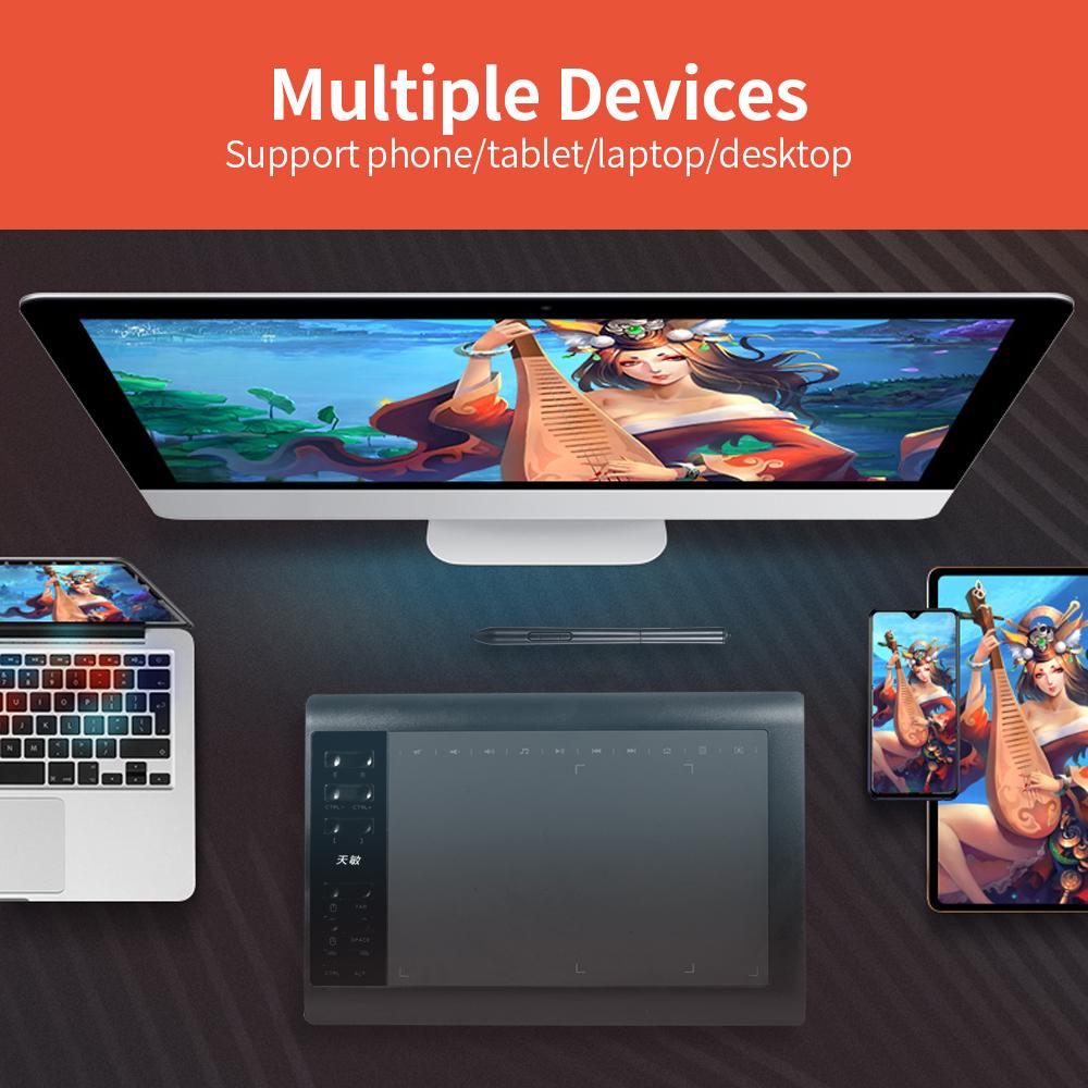 10moons 1060 Plus Graphic Tablet 10*6 inch Large Board Exclusive Phone Painting Area with 8192 Levels Pressure Passive