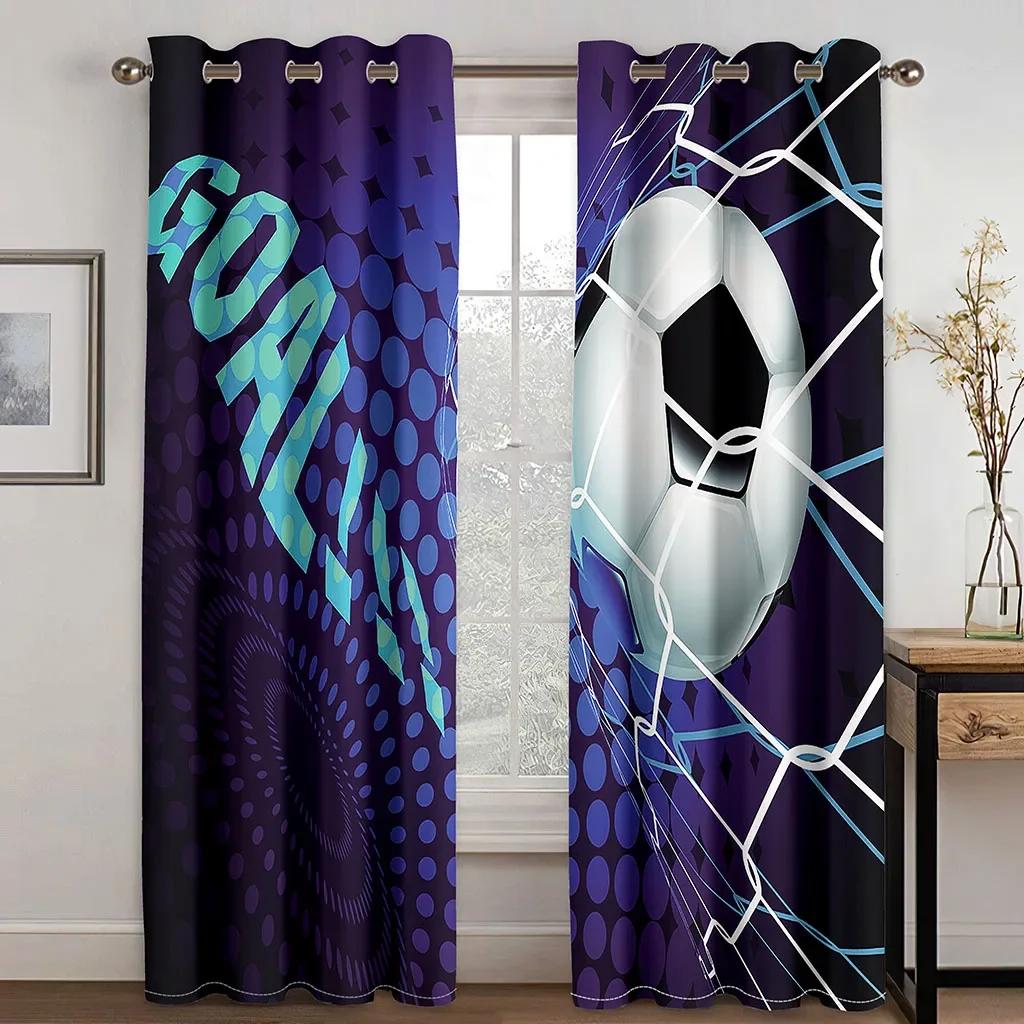 Red White Blue Flag Soccer Curtains Balls Football Design 3D Window Curtains for Living Room Window Treatment Drapes