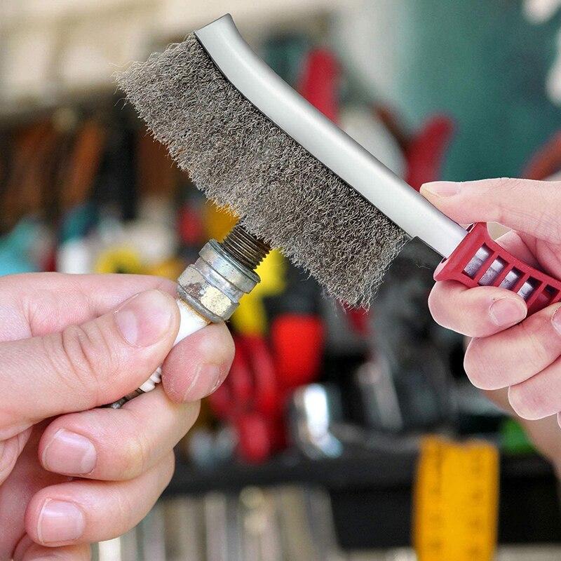 Long Handle Rust Removal Brush Cleaning Brush Grill Scrubber for BBQ Oven Gutter Metal Surface Cleaning Tool with Wooden Handle