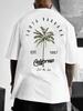 T-shirt d'été unisexe avec imprimé lettre et arbre, coupe à épaules tombantes.