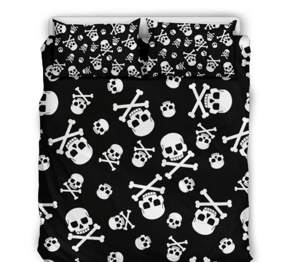 Silver Skull Pile 3 Piece Duvet Set-Skull Pile Duvet-Skull Bedding-Skull Bed Cover-Skull Bed Set