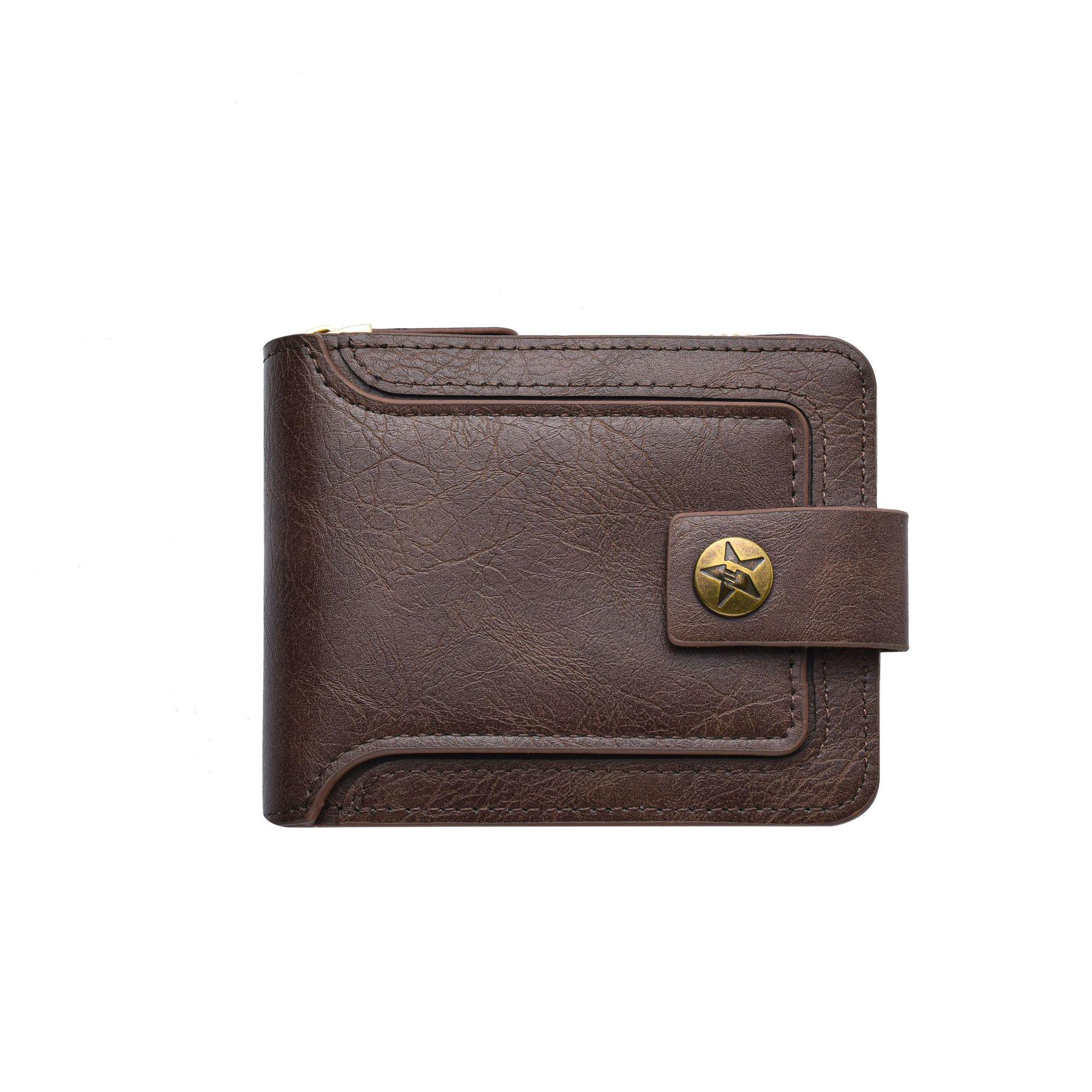 

Мужской ретро многофункциональный короткий кошелек на молнии с держателем для карт светло-коричневого