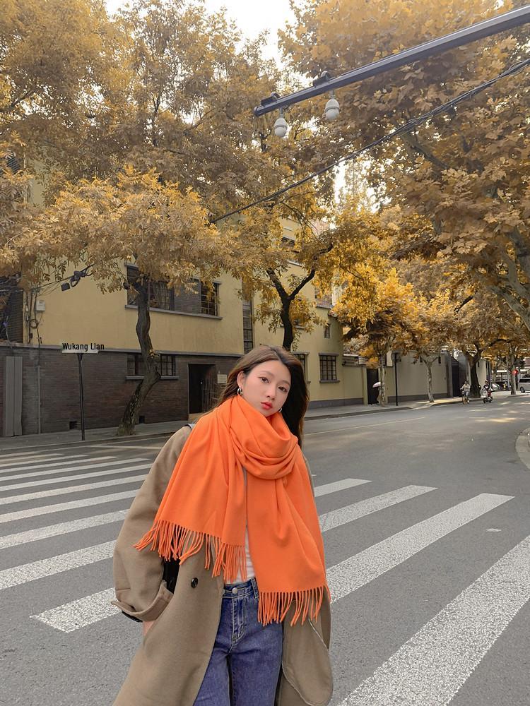 Cashmere Wool Scarf - Thick, Solid Color, Unisex, Versatile, Korean Style for Autumn/Winter.