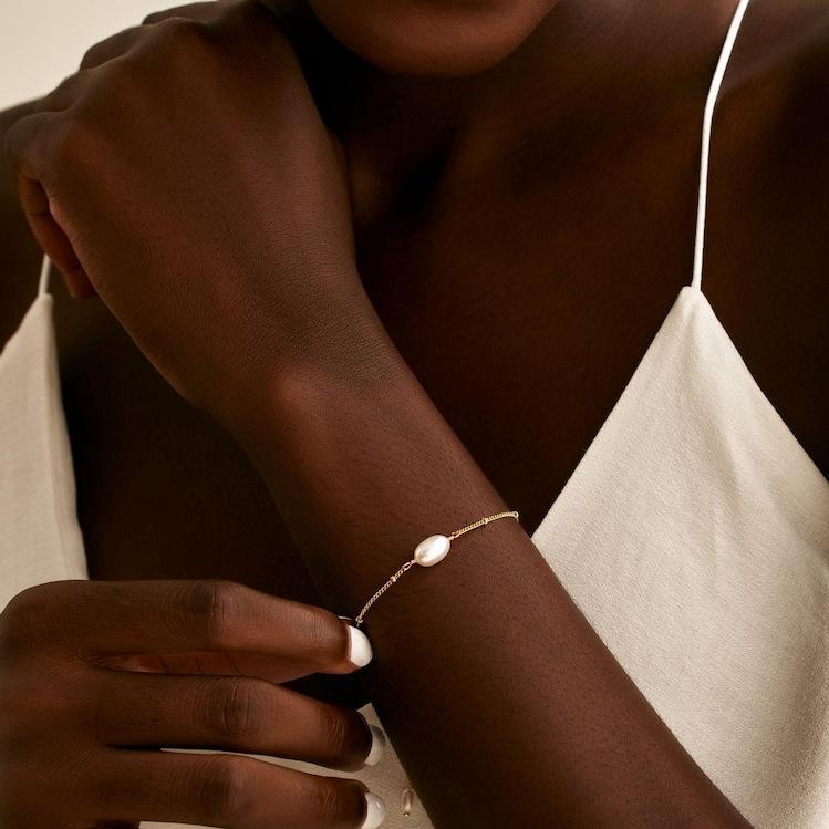 18K Gold Oval Imitation Pearl Bracelet Clip Gold Bead Stainless Steel Chain Stacked Adjustable Hand Jewelry
