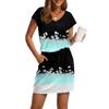 Women's Fashion V-Neck Short Sleeve Drawstring With Pocket Printed Casual Dresses