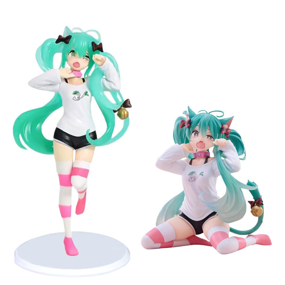 Hatsune Miku Model Anime Girl Figures Cat Ear Sitting Posture Standing posture Short Sleeved Pajamas Figurines Kids Toys Gift
