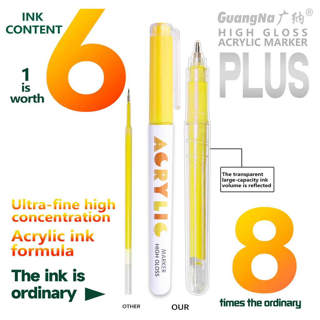 GuangNa 12 Colors/box Direct Liquid Hardhead High-gloss Acrylic Marker, for Student Notebook Writing, DIY Painting Graffiti