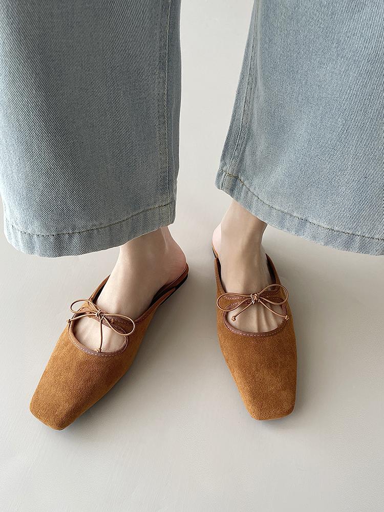 2025 Summer Women Mules Shoes Brand Designer Butterfly-knot Comfort Casual Slip On Light Large Size Shallow Ladies Flat Sandals