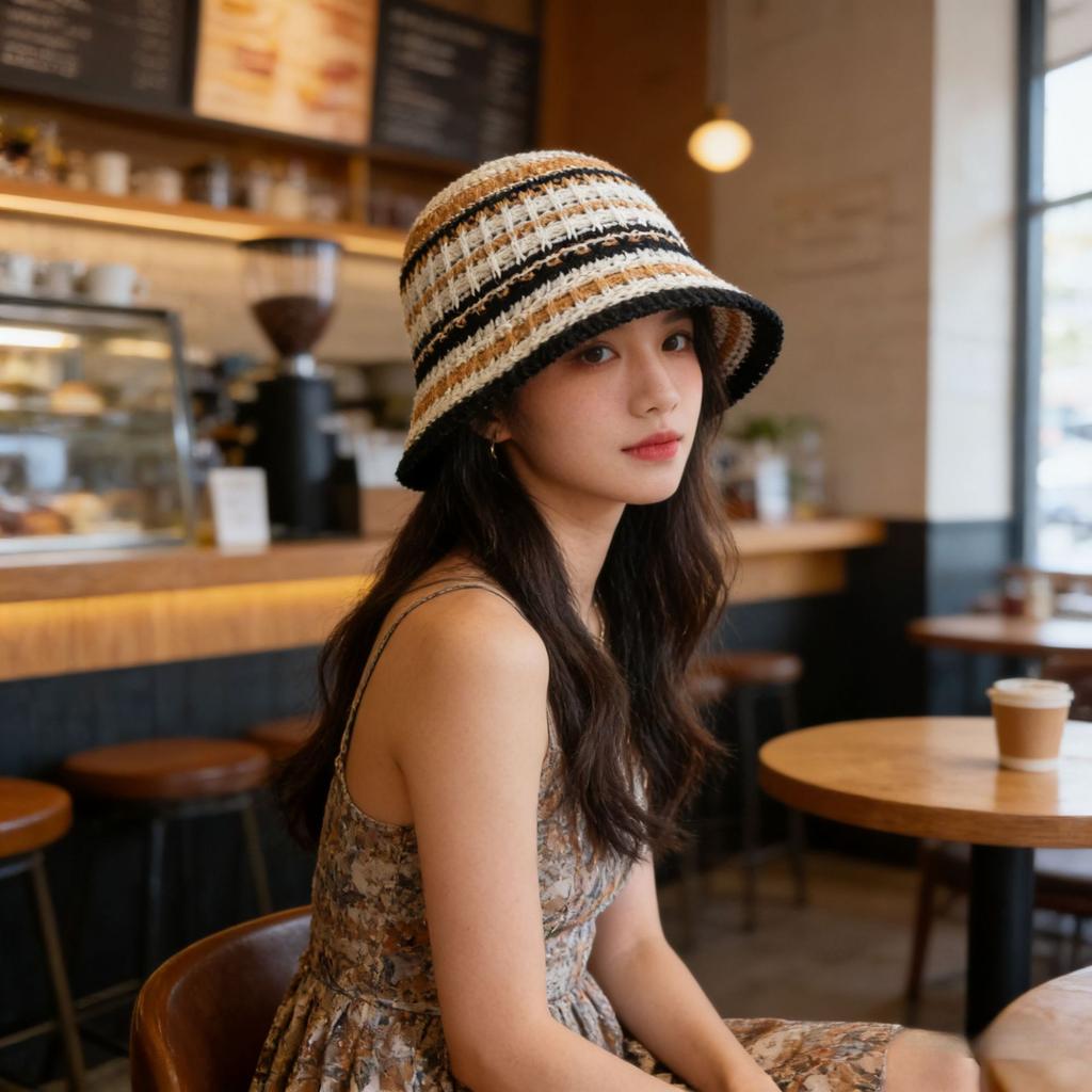 Color knitted hollow breathable bucket hat women's summer outdoor face small sunshade bucket hat women's basin hat