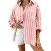 Women Striped Oversized Long Sleeve Button Down Shirt Casual Loose Top