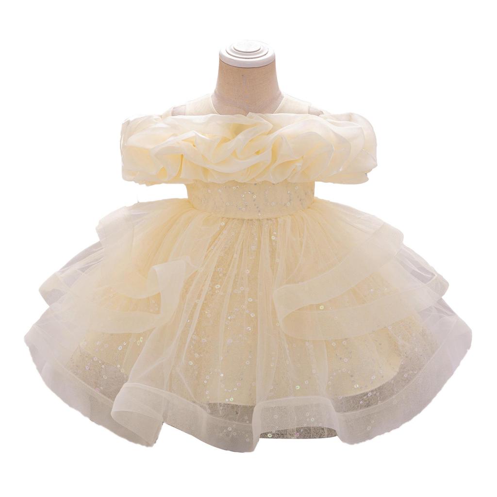 Off-Shoulder Puffärmel Prinzessinnenkleid - Formelles Netz-Kleid für Mädchen für Klavieraufführungen