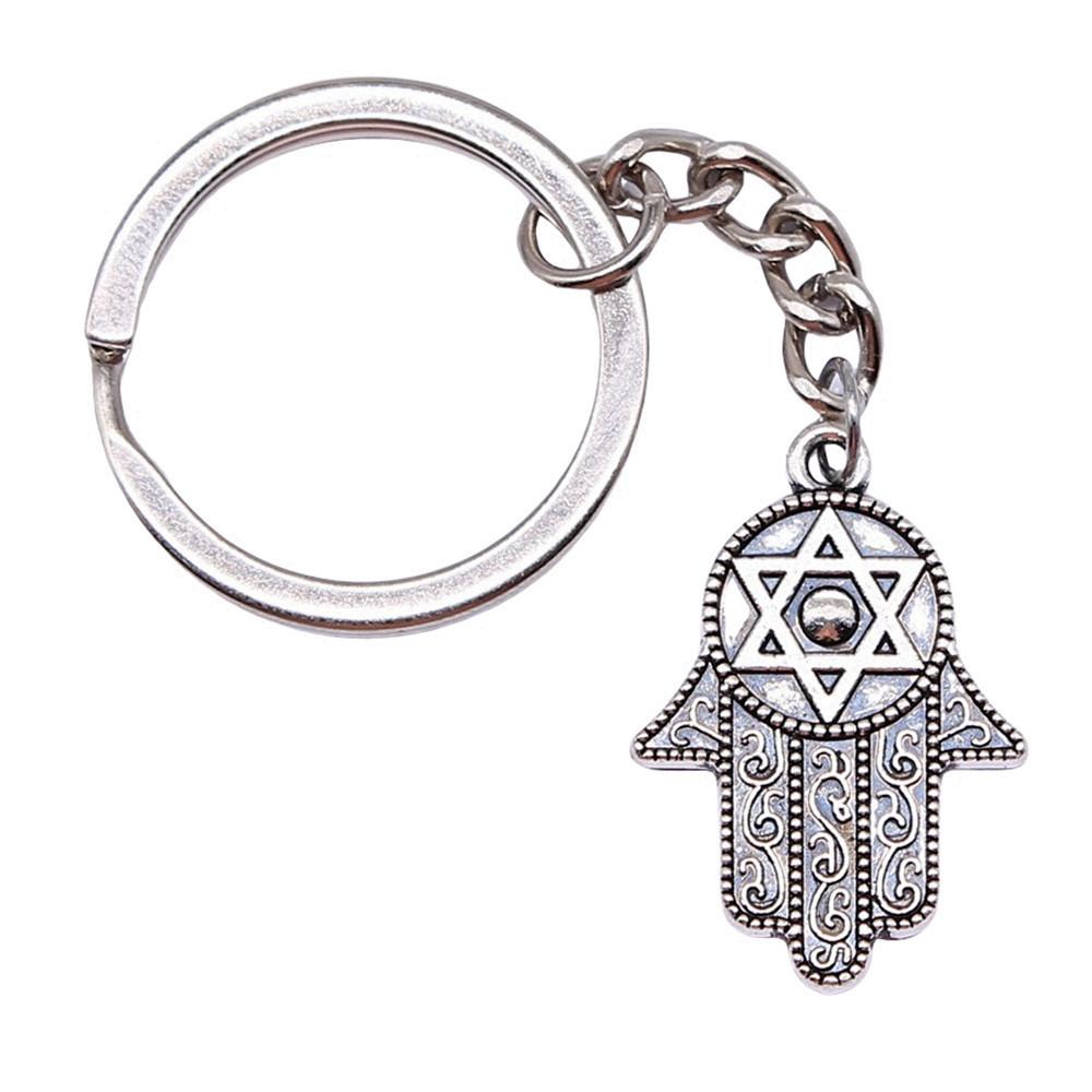 Hamsa Hand Charm Keychain Evil Eye Protection Key Ring 28mm Ring
