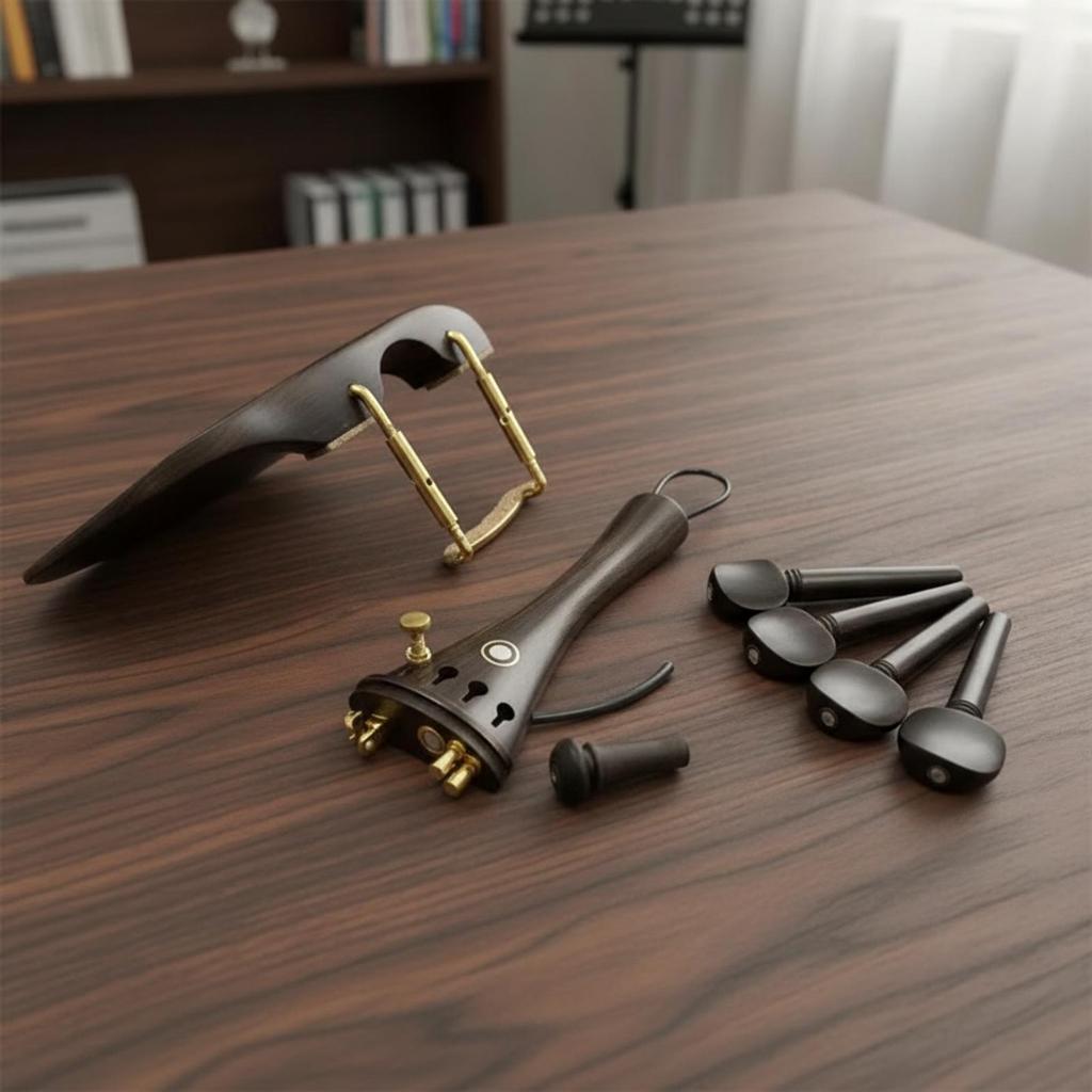 Chinrest with Tailpiece and Pegs Wooden Violin Fittings Set Carved Parts Kit Chin Rest