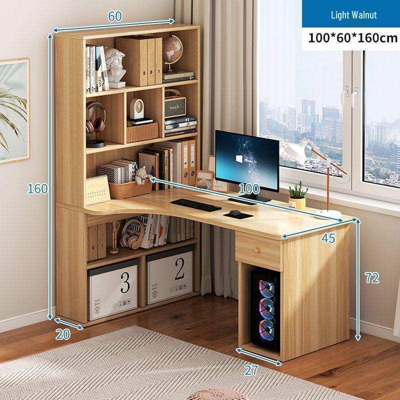 Compact Corner Computer Desk with Integrated Bookshelf & Vanity for Bedroom or Home Office