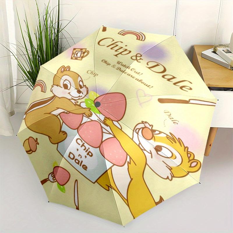 Strawberry Chip Dale Design Automatic Folding Umbrella - 3 Folding Design, Vivid Cartoon Pattern, Suitable for Outdoor Activities, A Gift