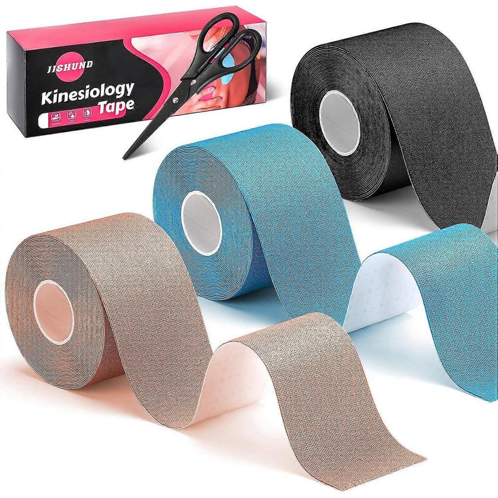Roll Athletic Tape, 3 Colors, 2 Inches X 16.4 Feet, Uncut Athletic Tape with Scissors, Elastic Athletic Tape, Waterproof Knee Tape for Ankle Wri