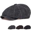 High Quality Classic Hat Unisex Vintage Tweed Flat Beret Street Hat Herringbone Newsboy Cap Casual Outdoor Striped Octagonal Hat