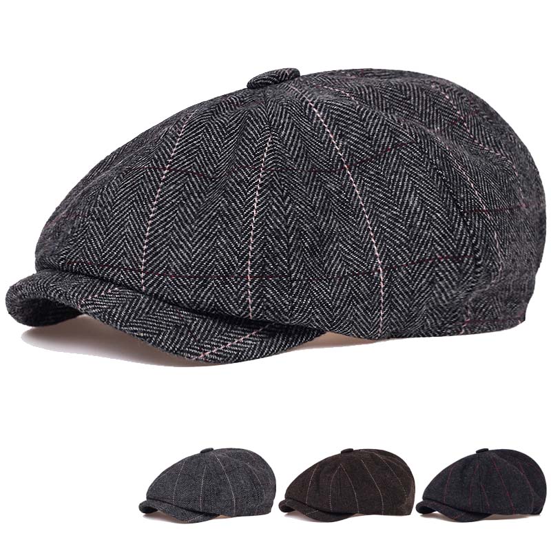 High quality Classic Hat Unisex Vintage Tweed Flat Beret Street Hat Herringbone Newsboy cap Casual Outdoor Striped Octagonal Hat