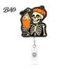 Halloween Badge Reel Retractable Reel, Skeleton And Pumpkin Design, Acrylic ID Card Clip Holder with Sturdy Metal for Nurses Office Staff Work