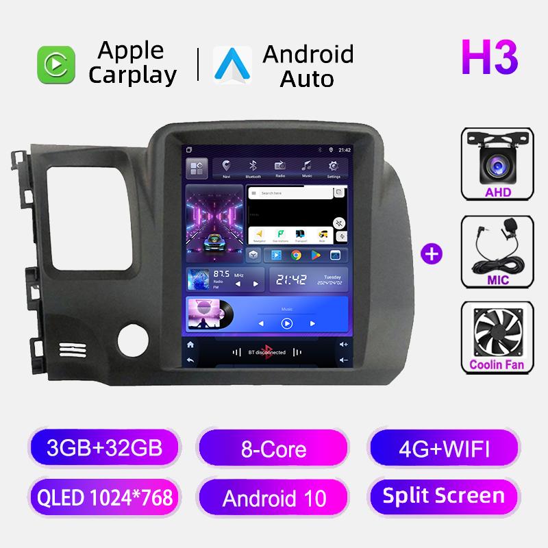 9.7" Android 12 Radio For Honda Civic 8 2005-2012 Multimedia Player 2din GPS Navigation Carplay  Auto Stereo Tesla Screen HU