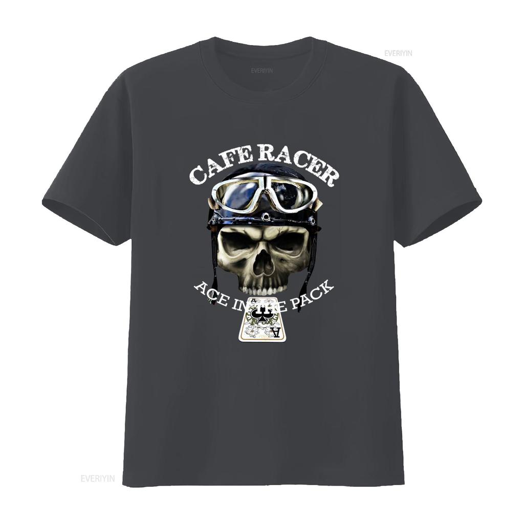 Cafe Racer Ace in de Pack Vintage Retro Biker Schedel T-shirt voor Mannen vintage Gewassen mode Veelzijdig homme Stijlvol Rekbaar