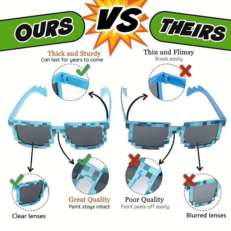 10-Pack 8-Bit Pixel Gamer Glasses, Plastic Frame Decorative Eyewear, Party Favors