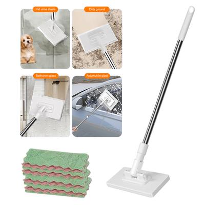 Small Mop with 360° Rotating Head Face Towel Washing Mop with 4 Reusable Cloths Flat Mop Long Handle Household Cleaning Tool