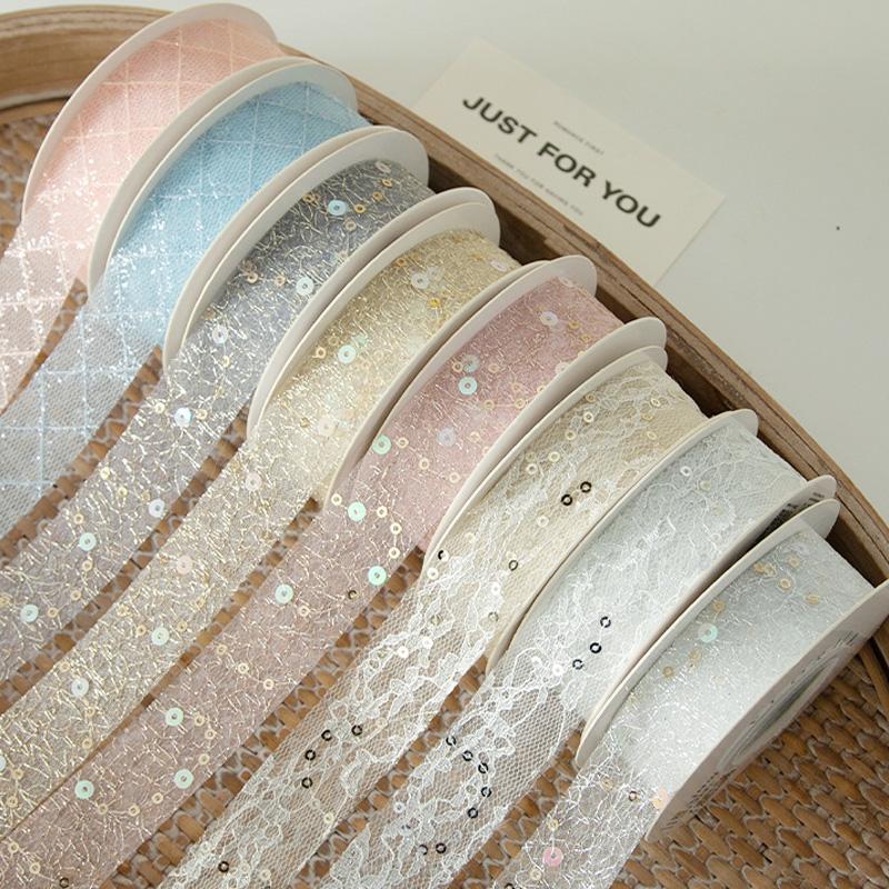 10Yards/Roll Cake Decorating Elegant Lace Ribbon DIY Gift Wrapping 2.5cm Golden Sequin Hollow Lace Bows Hair Sewing