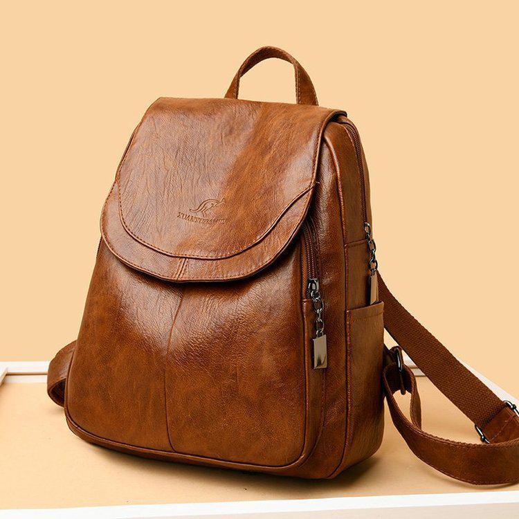 Mochila de Viagem Feminina de Couro Macio de Grande Capacidade - Versátil Bolsa Estudantil Casual Nova 2025